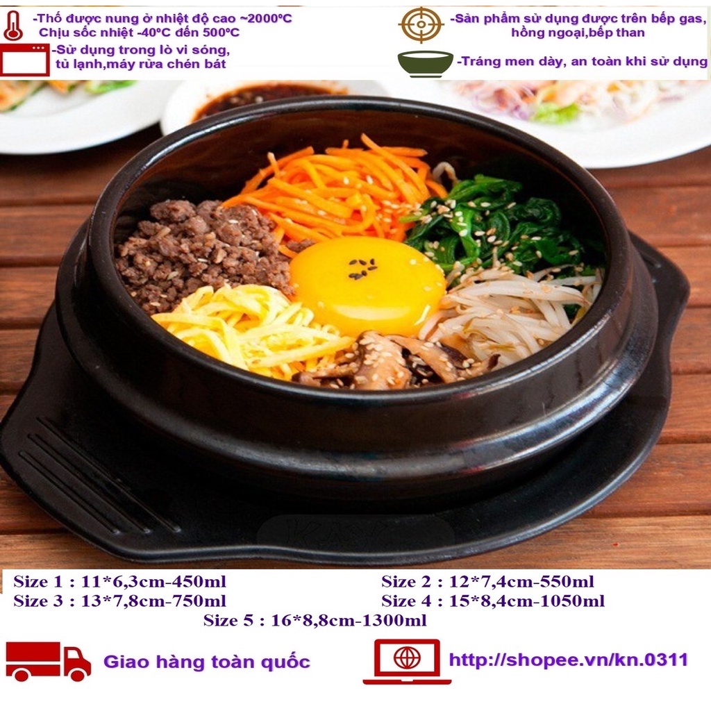 Thố,nồi đất nâu tráng men làm cơm trộn Bibimbap,mì cay,canh kim chi, tokbokki kiểu Hàn Quốc nhiều Size 11-12-13-15-16cm