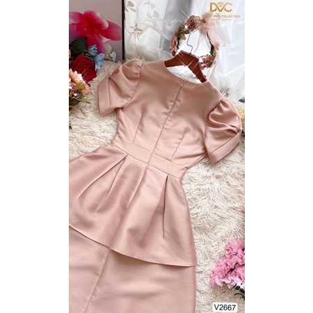 V2667 - váy xoè 2 tầng tiểu thư màu be hồng