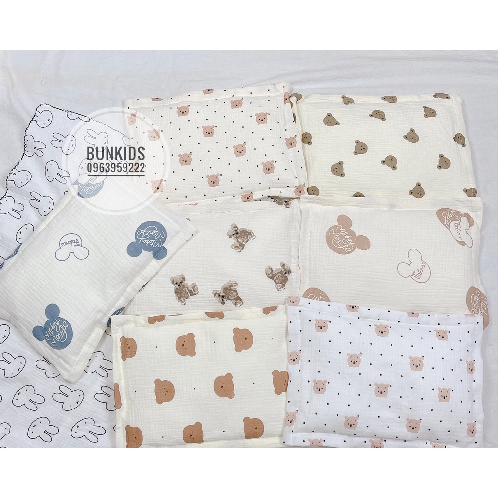 Gối bông Bunkids vỏ xô thấm hút ruột bông Microfiber 25x35cm an toàn mềm mịn cho bé