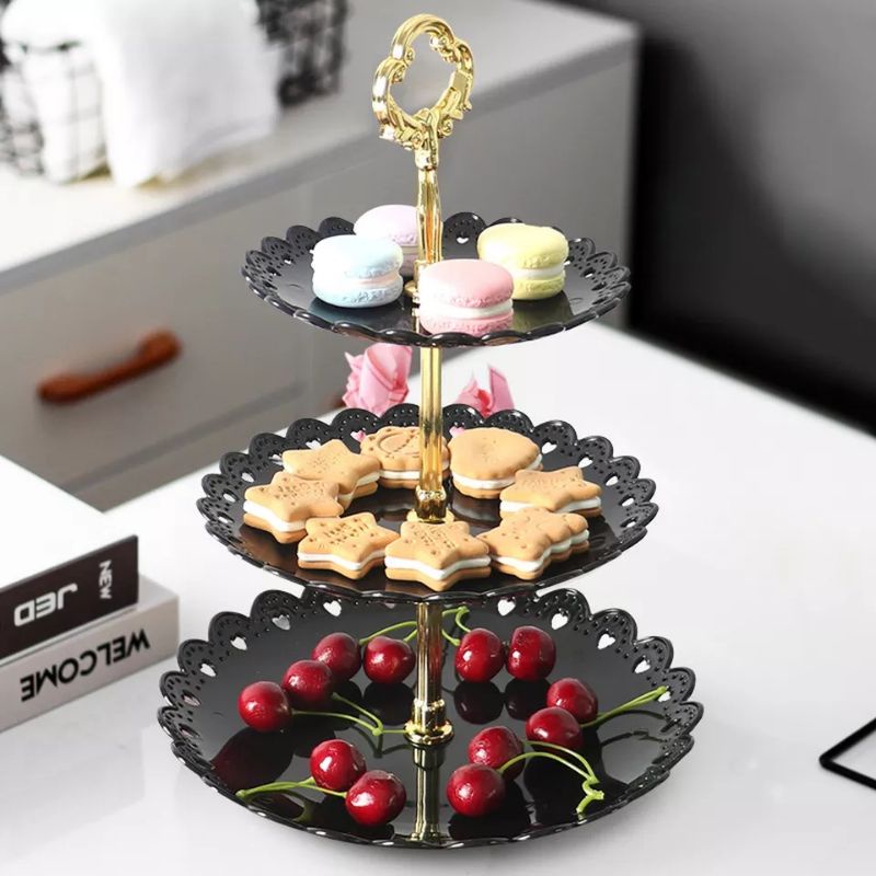 Khay Đựng Trái Cây Bánh Kẹo Đĩa Đựng Hoa Quả 3 Tầng Hình Tròn Hình Vuông Sang Trọng