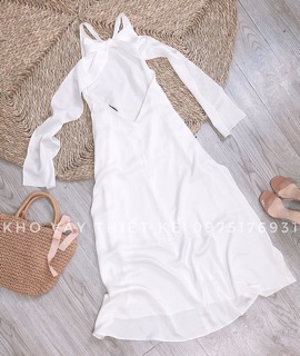 ( Ảnh thật) Đầm maxi đi biển lụa lưng trần - V0006
