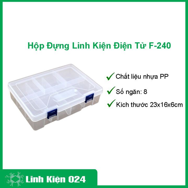Hộp nhựa đựng linh kiện F-240 đựng trang sức, vật dụng kích thước 234x168x62mm ngăn có thể tháo rời
