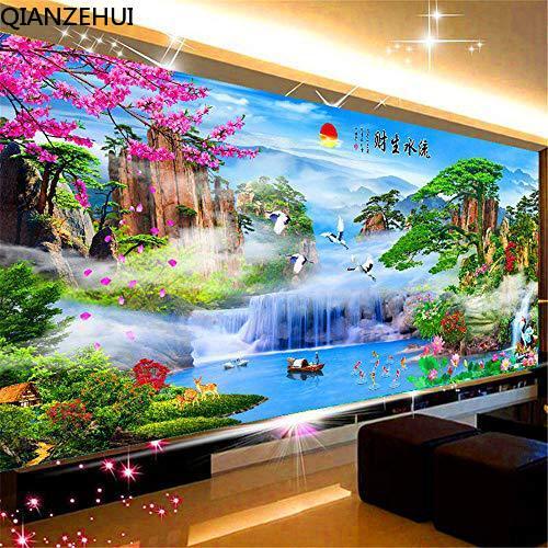 Bộ Tranh Đính Đá 5D Hạt Tròn Tự Làm Hình Phong Cảnh May Mắn