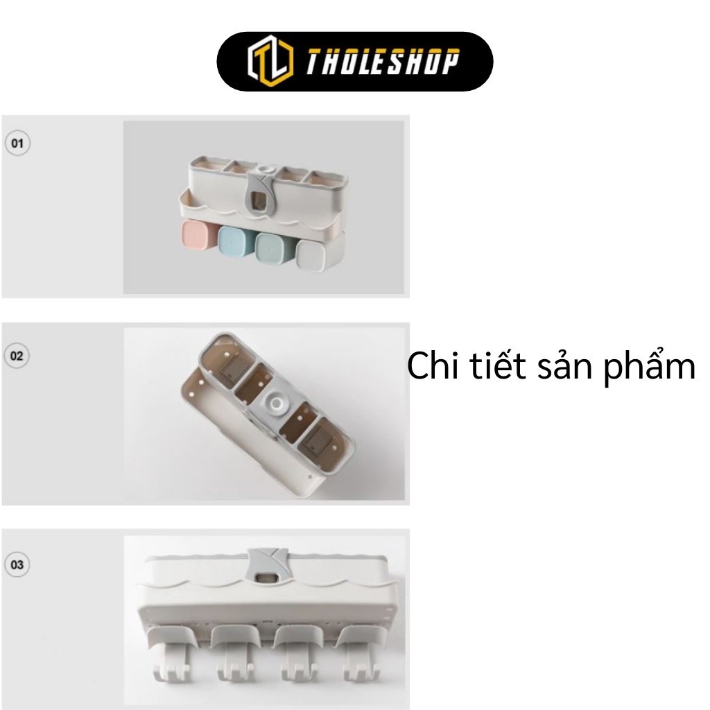 Kệ Để Đồ Nhà Tắm - Bộ Nhả Kem Đánh Răng Tự Động, Giá Treo Bàn Chải Kèm 4 Cốc 8149