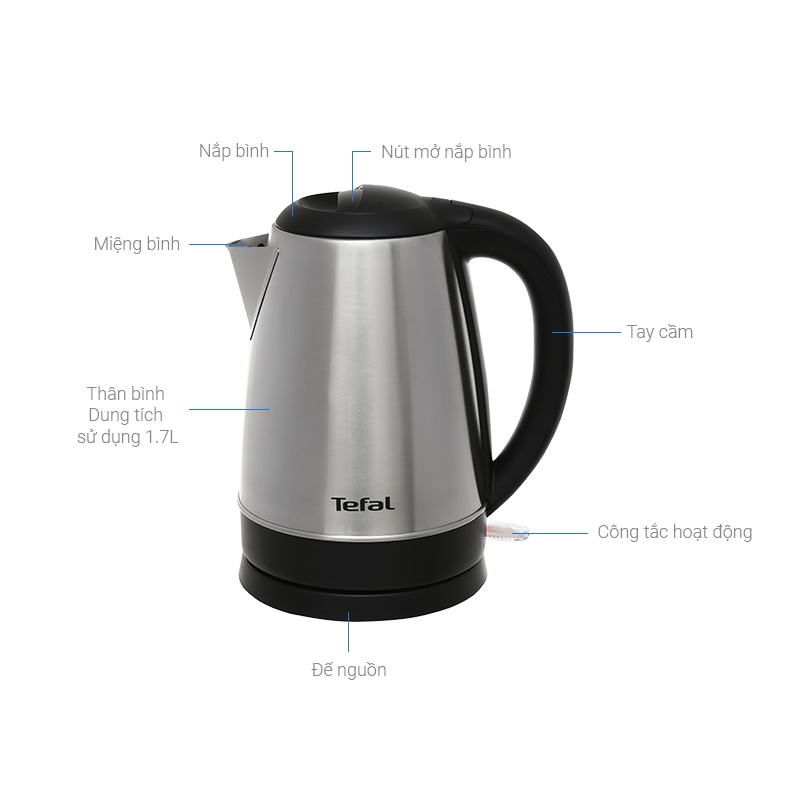 Tefal- Bình đun siêu tốc inox dung tích 1.7L KI800D68- Hàng chính hãng