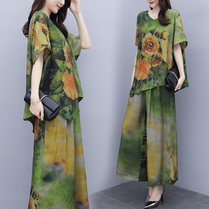 Set Áo Thun Ngắn Tay + Quần ống rộng Bó Sát Thời Trang Mùa Hè Mới Cho Nữ