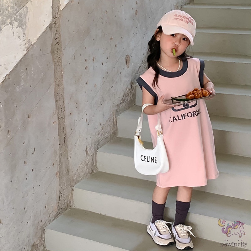 Đầm Sát Nách Chất Liệu Cotton Phối Màu Thời Trang Hàn Quốc Cho Bé Gái