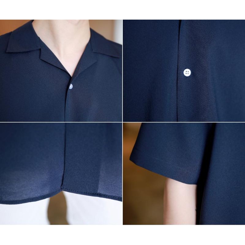 Áo sơ mi cổ vest xanh đen (nút trắng)