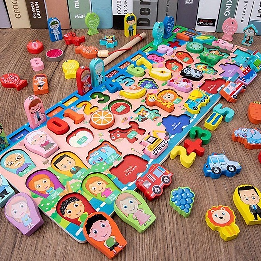 Bộ bảng gỗ chữ số 7 trong 1 đầy đủ cho bé - Đồ chơi gỗ thông minh