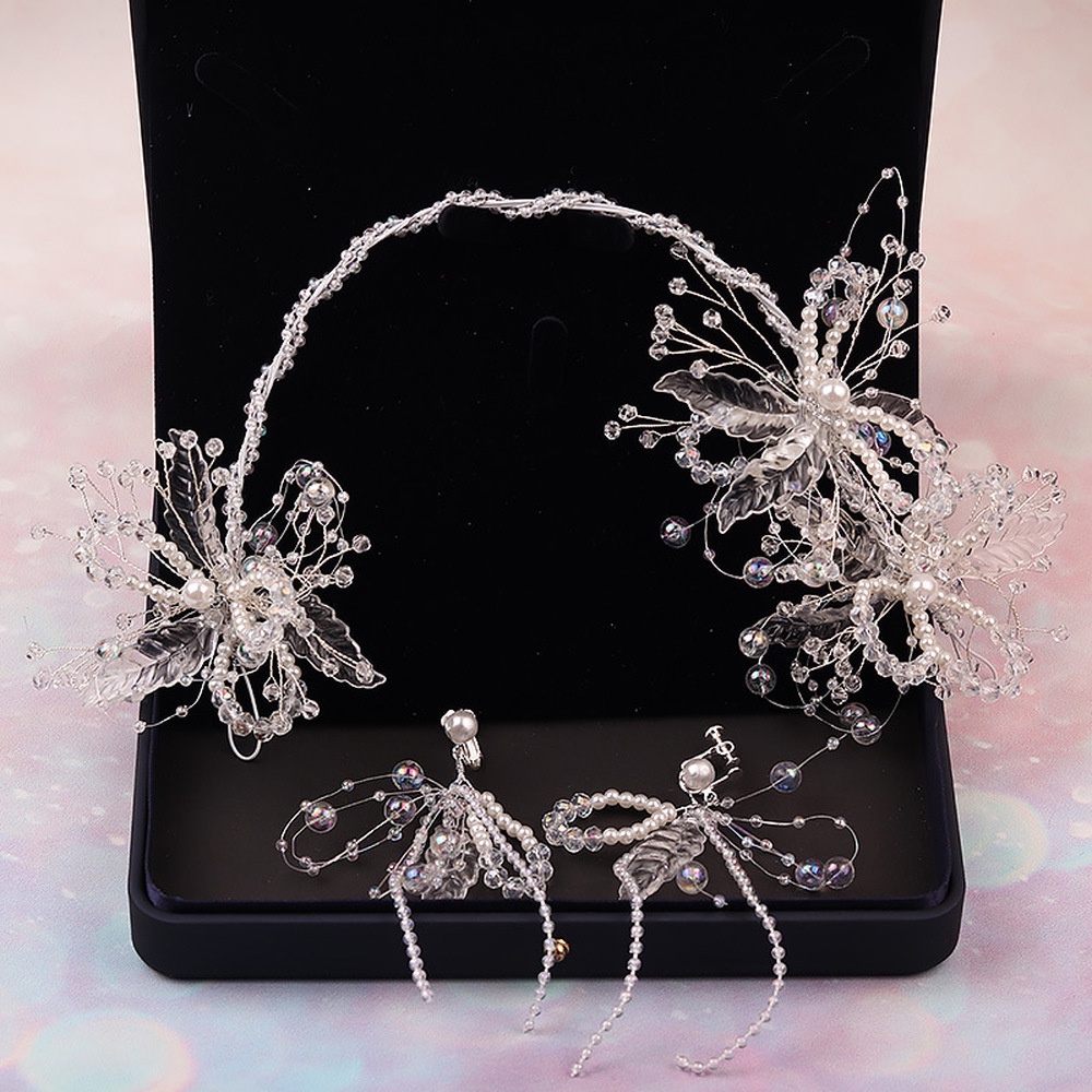 Bộ Trang Sức Vòng Hoa Và Bông Tai Thời Trang Cho Cô Dâu