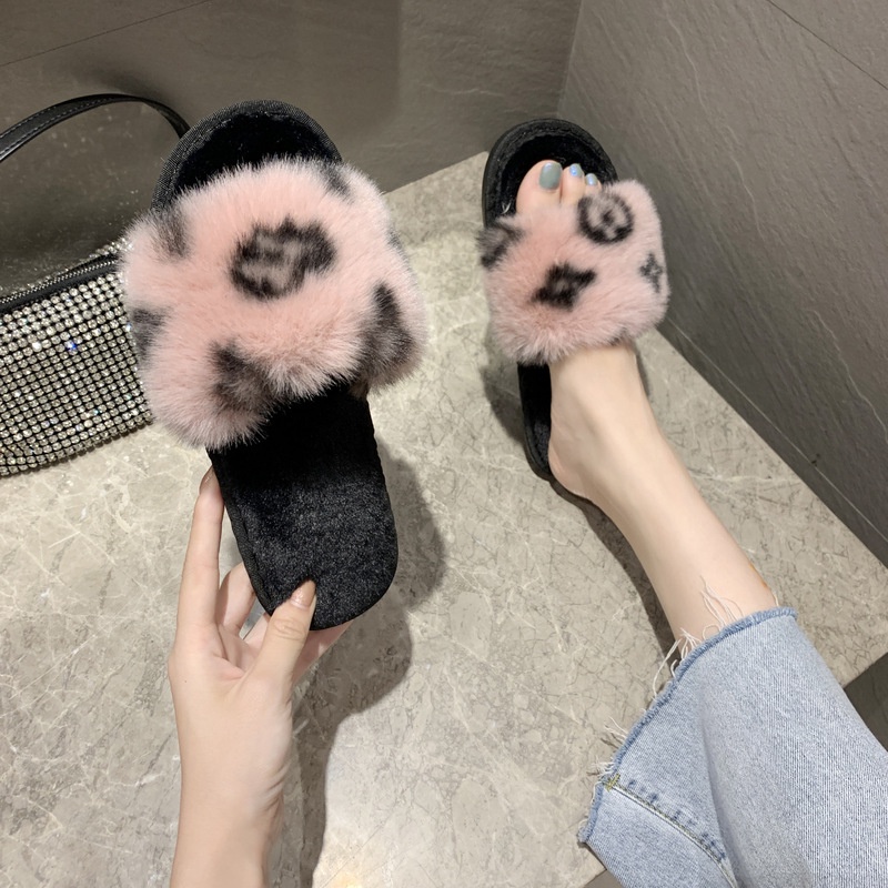 Dép Bông Đi Trong Nhà Đế Bằng Phối Lông Thỏ Phong Cách Mới Cho Nữ
