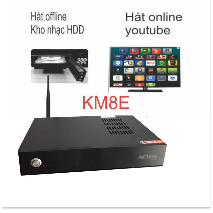 Đầu karaoke Acnos KM8E - HDD Nhạc 3TB - Điều khiển qua bài chờ online & offline bằng smartphone