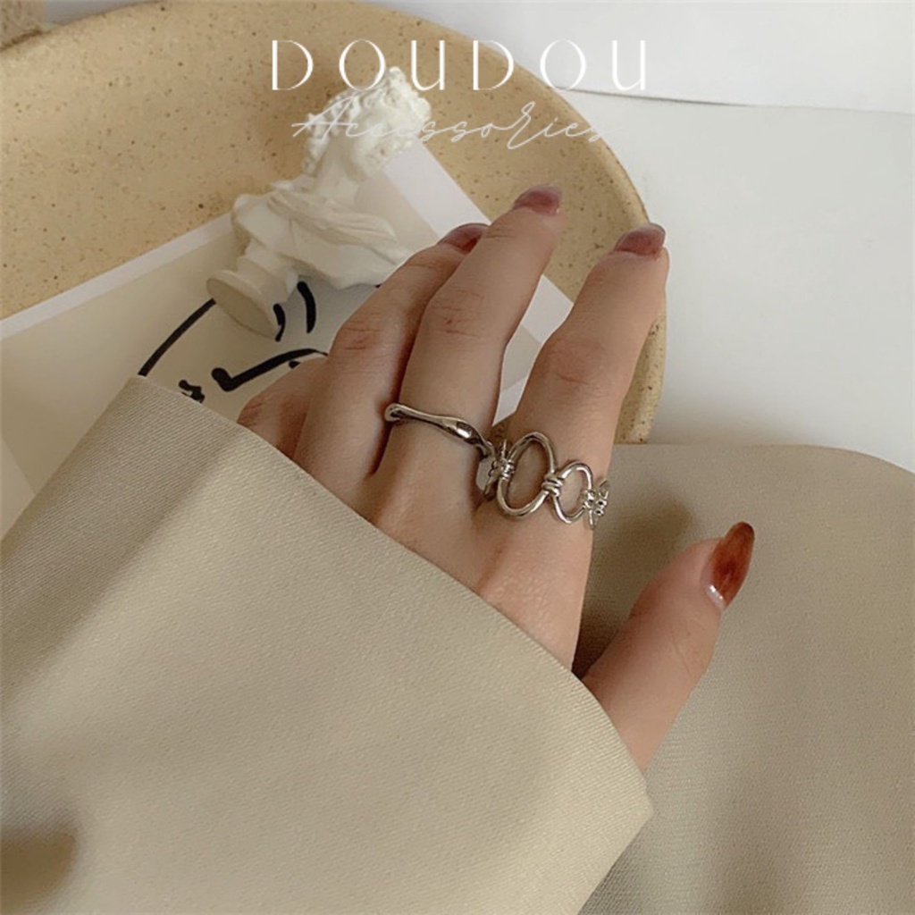 Nhẫn nữ đơn giản DOUDOU Set nhẫn 2 chiếc phong cách Bắc Âu cổ điển chất liệu hợp kim thời trang JZ005
