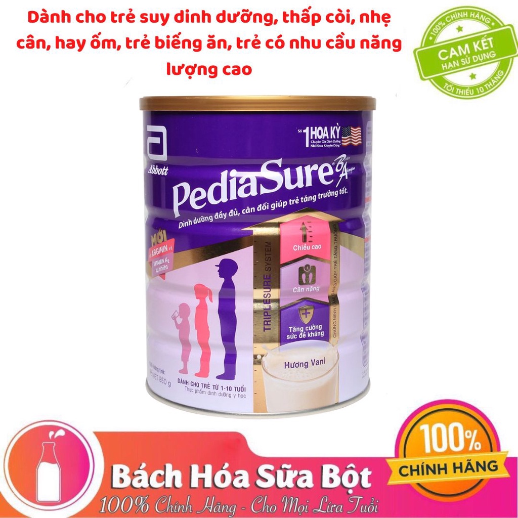 Sữa Bột Abbott Pediasure B/A hương Vani Ít Ngọt Lon 850g (Mẫu mới)