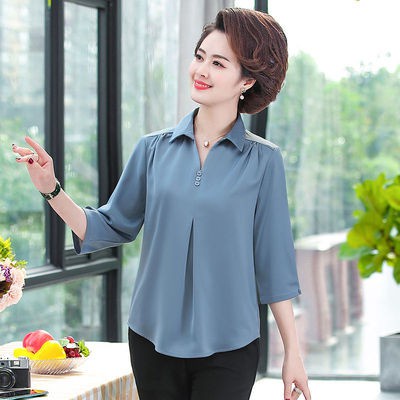 Áo sơ mi trung niên nữ tay lỡ, áo sơ mi cho mẹ Đẹp Lịch Sự SM08 - Hàng Quảng Châu Cao Cấp