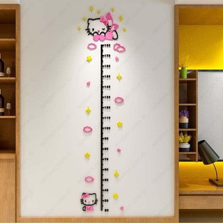 Thước đo chiều cao cho bé tranh dán tường mica 3d đo chiều cao hello kitty giúp bé