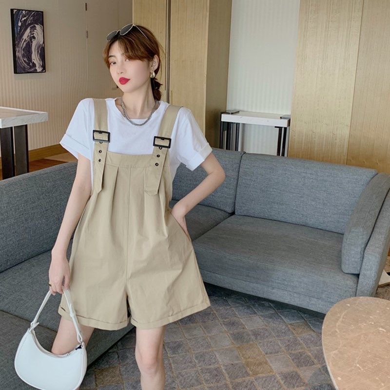 Quần yếm đùi IELGY dáng rộng chất liệu mỏng phong cách Hàn Quốc thời trang dành cho nữ