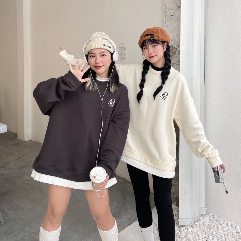 Áo sweater basic phối hai lớp (OHS SWEATER)