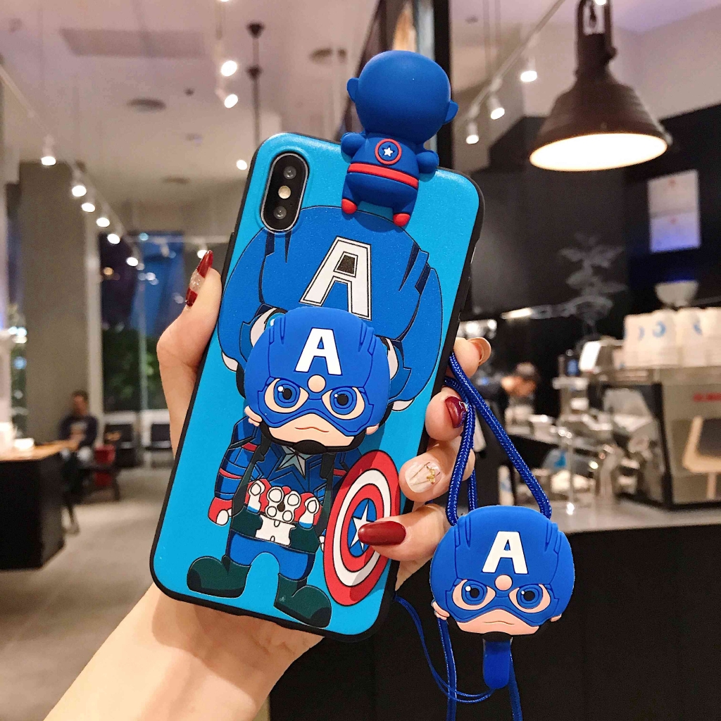 Ốp điện thoại TPU mềm có giá đỡ hình nhân vật Marvel cho iPhone 12 11 Pro Max 6 6s 7 8 Plus Xs Max