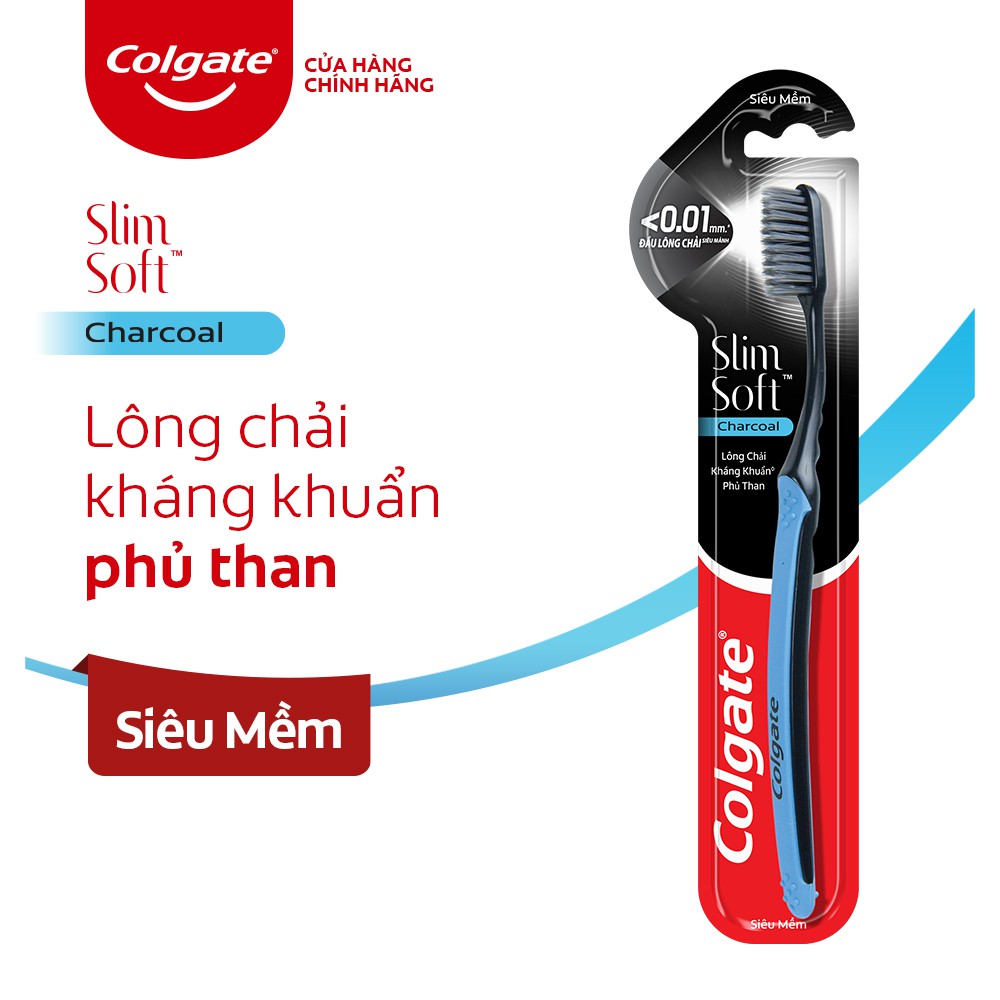 [Mã COSCOL3 giảm 8% đơn 250K] Bàn chải đánh răng Colgate than hoạt tính kháng khuẩn SlimSoft Charcoal mềm mảnh