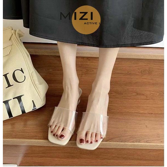 Dép nữ thời trang quai ngang trong đẹp 5 phân đế vuông giá rẻ Mizi GU75