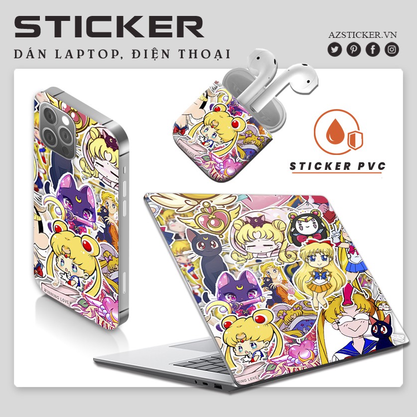 Sticker Thủy Thủ Mặt Trăng Sailor Moon | Hình Dán Chống Thấm Nước | STK54 |  Sticker Dán Mũ Bảo Hiểm Điện Thoại Laptop