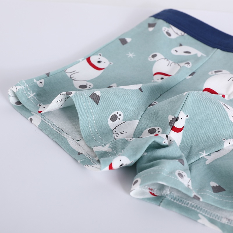 Set 4 Quần Lót Boxer 100% Cotton Thoải Mái In Họa Tiết Gấu Bắc Cực Hoạt Hình Cho Bé Trai 1-13 Tuổi