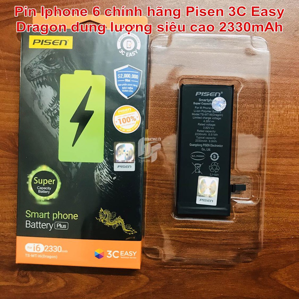 Pin Iphone 6 chính hãng Pisen 3C Easy dung lượng chuẩn - cao và dragon 1810 - 2330mAh