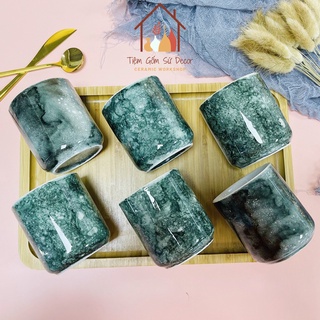 Bộ cốc uống nước, gốm sứ Bát Tràng men vân đá chính hãng, cốc uống nước nhiều màu