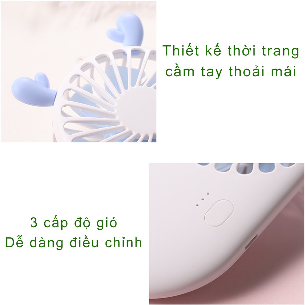 Quạt mini cầm tay siêu nhỏ và mát USB 7 cánh quạt tạo gió có đế kê điện thoại