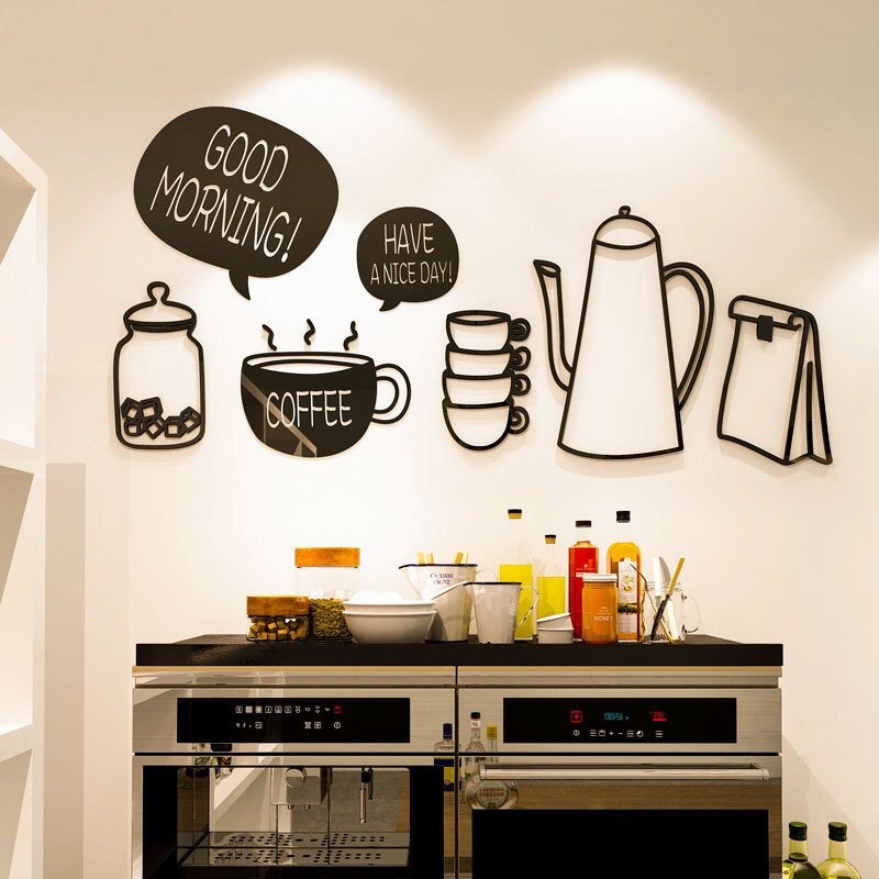 Tranh dán tường mica dán nổi time coffee trang trí quán cafe, trà sữa