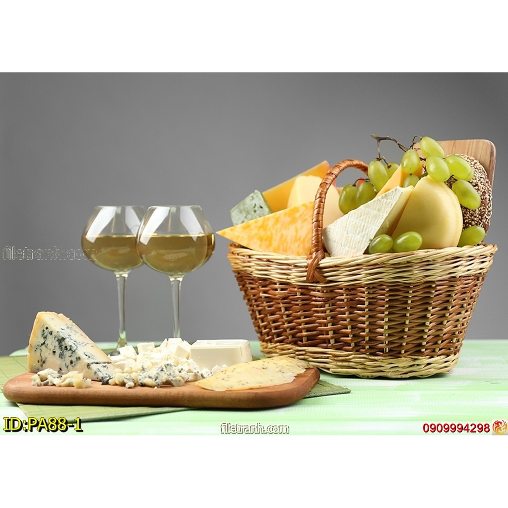 Tranh dán tường 3d trái cây, hình bình rượu, tranh dán phòng bếp, nhà ăn
