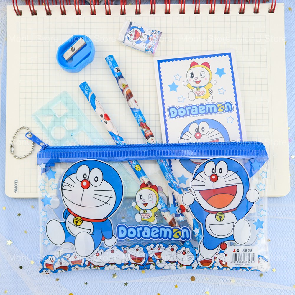 Bóp viết trong suốt kèm đồ dùng học tập DORAEMON DOREMON dễ thương cute MON0018