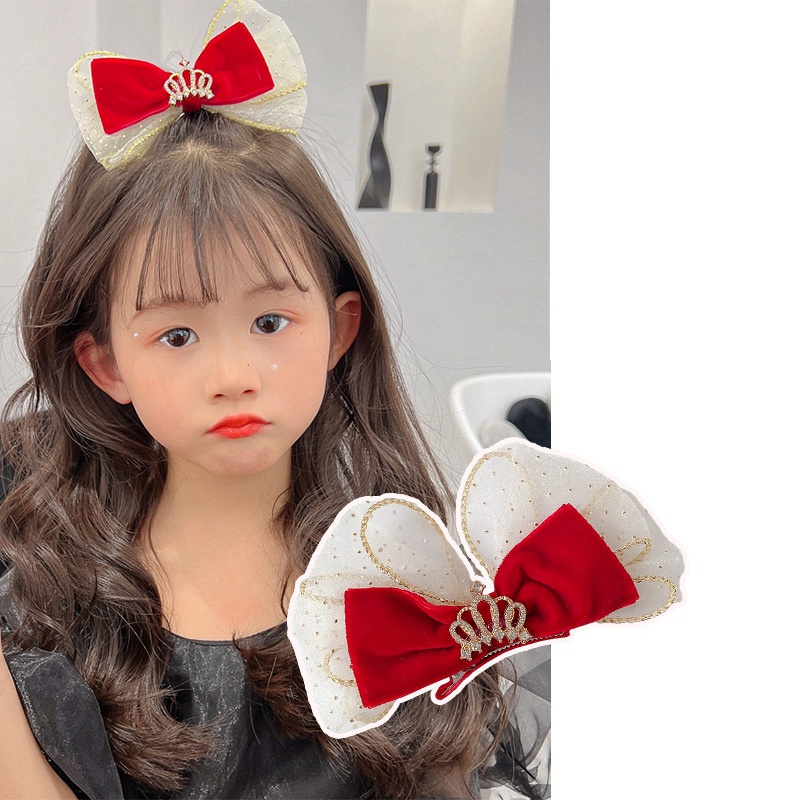 Kẹp Tóc Hình Vương Miện Phối Ren Cho Bé Gái