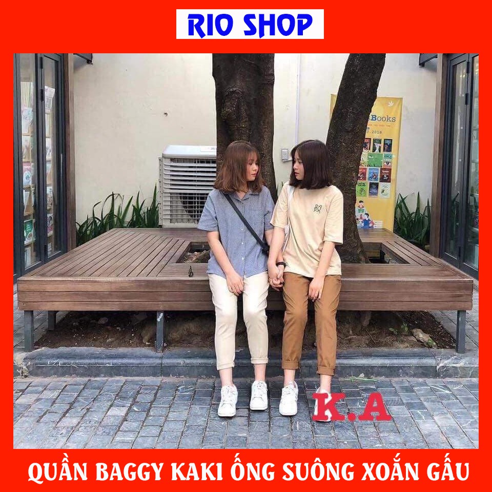 Quần baggy kaki (Loại 1) ống suông xoắn gấu + Tặng 1 đôi tất nữ màu ngẫu nhiên | BigBuy360 - bigbuy360.vn