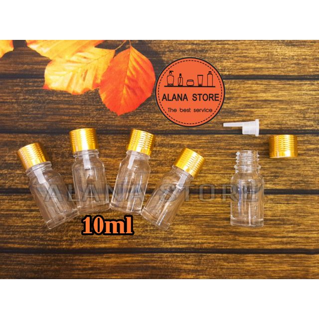 Lọ thủy tinh trong nắp tinh dầu nhôm vàng 10ml