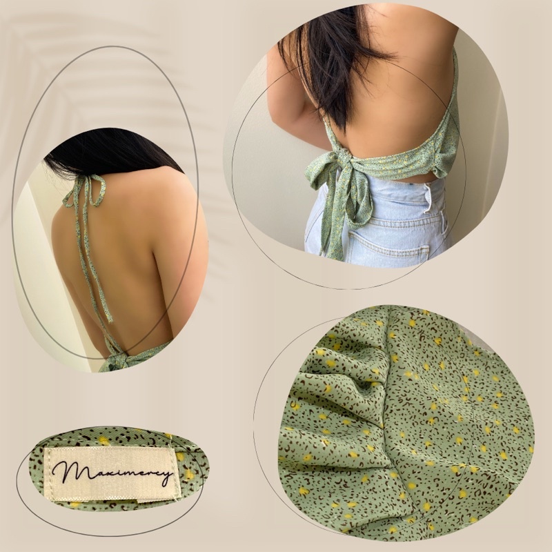 Áo yếm cột nơ hoa nhí chất voan áo dây đi biển Vivian Top