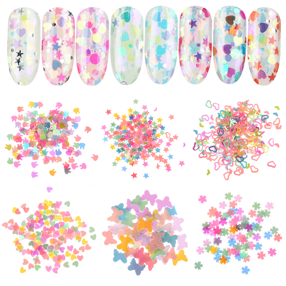 [Hàng mới về] Hộp kim tuyến hình tráI tim/ bướm 3D trang trí móng tay nghệ thuật