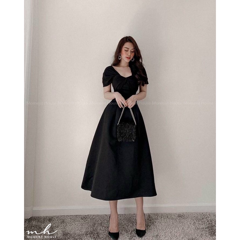 Đầm xòe phối xốp nhún xoắn v1, chân váy chất liệu tafta đứng form, hàng thiết kế phong cách sang chảnh