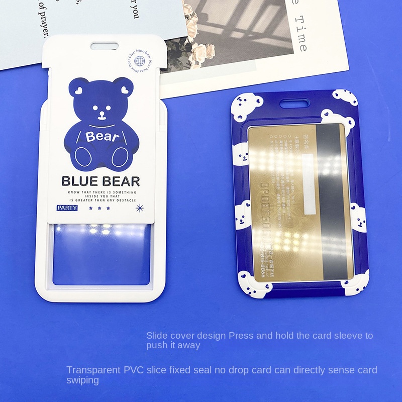 Bao Da Đựng Thẻ ID Màu Xanh In Chữ Klein Kèm Móc Khóa Tiện Dụng Cho Học Sinh