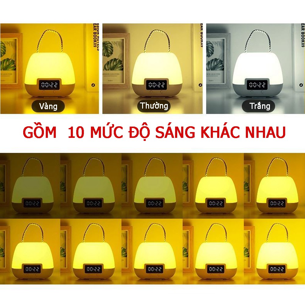 Đèn ngủ tích hợp đồng hồ điều khiển từ xa bảo vệ mắt phong cách hiện đại làm đèn trang trí