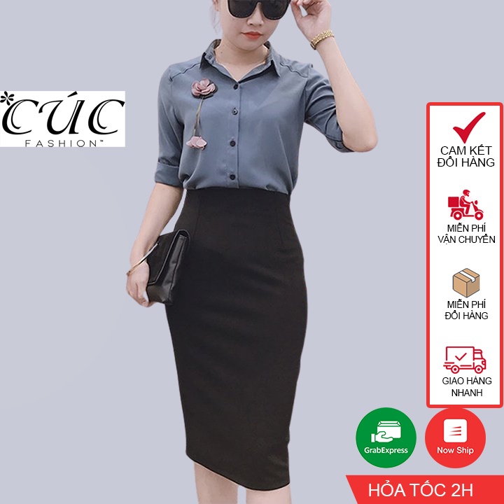 Chân váy bút chì công sở nữ dáng dài đen co giãn 4 chiều đầm cao cấp Cúc Fashion CV186