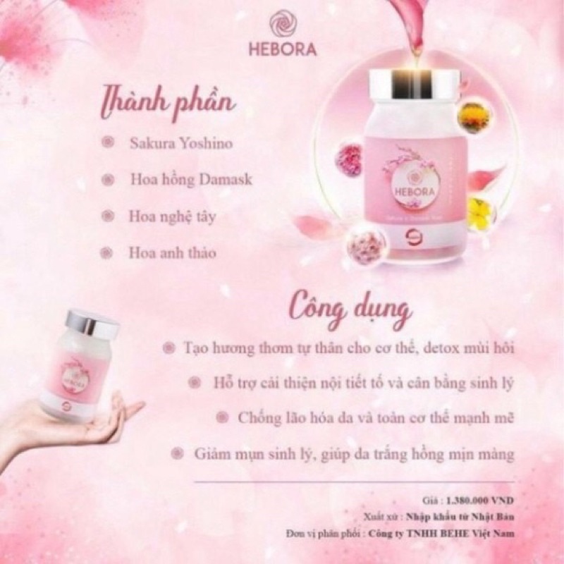 [Chính hãng, Mẫu mới] HEBORA Viên uống thơm cơ thể hộp 60 viên