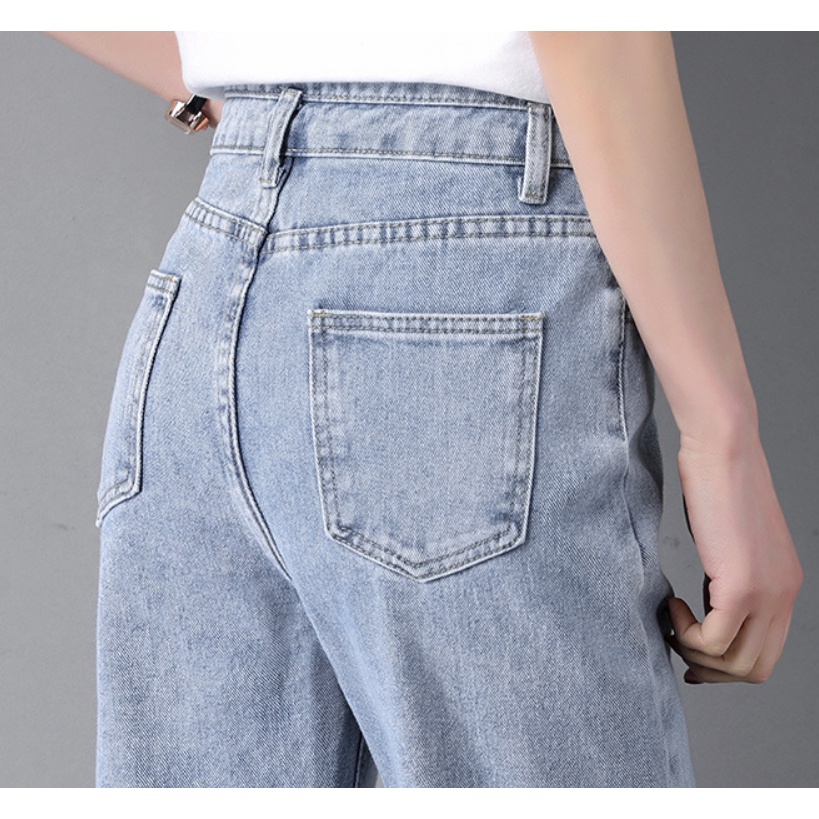 Quần jean baggy nữ lưng cao, quần bò form đẹp đi học ulzzang thời trang nữ 2 nút 2 cạp quần
