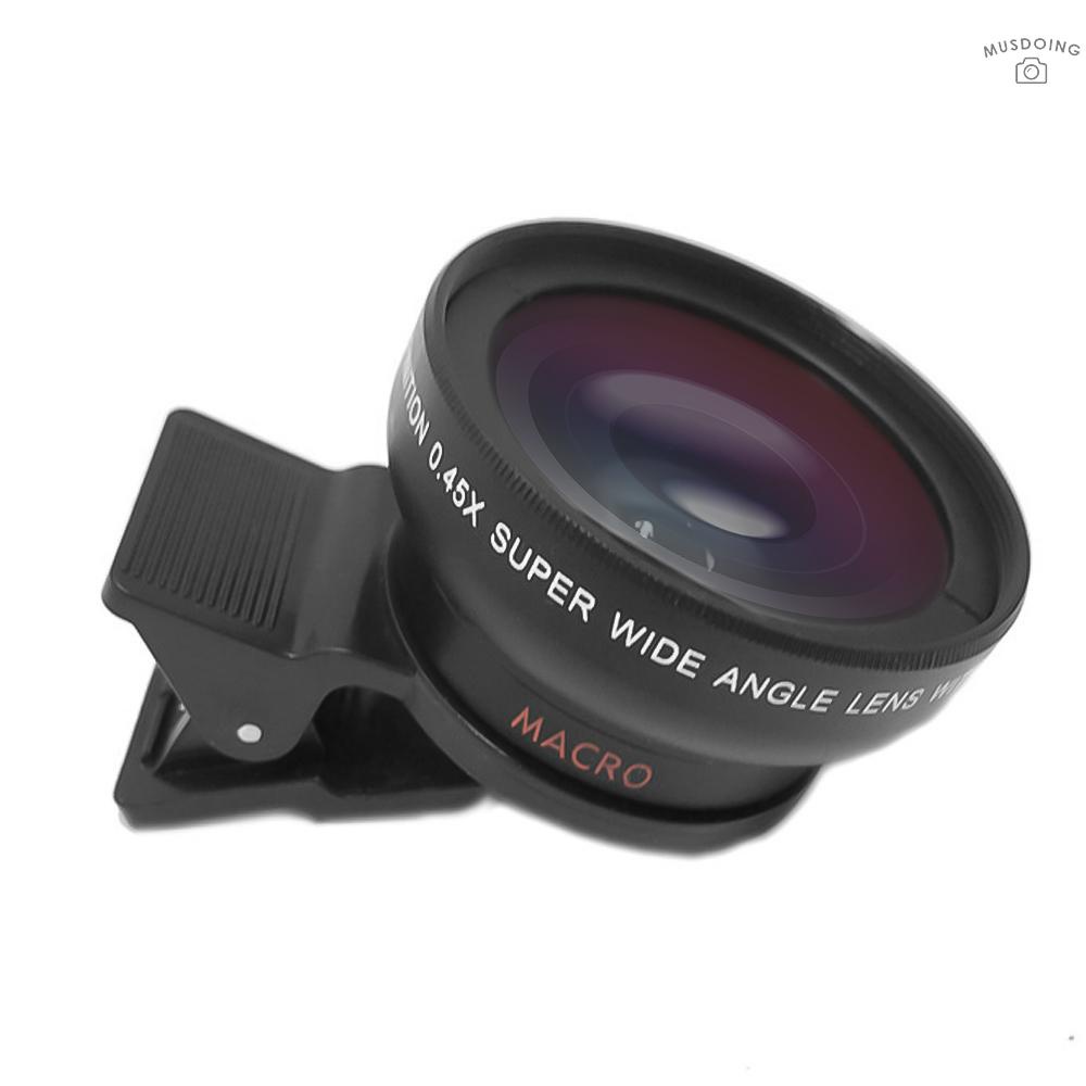 Thấu Kính 37mm Gắn Camera Điện Thoại 0.45x 49uv Macro Và Ống Kính Góc Rộng Kèm Kẹp