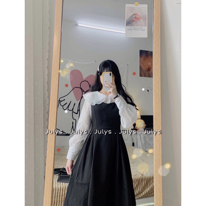 Set áo và váy yếm buộc dây   Freeship  Bộ váy yếm babydoll kèm áo sơ mi cài cúc