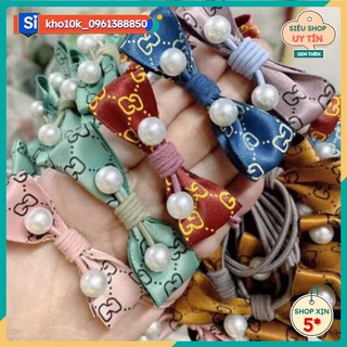 Sỉ 10 buộc tóc thắt nơ in chữ hàn gắn hạt siêu xịn sò 45k