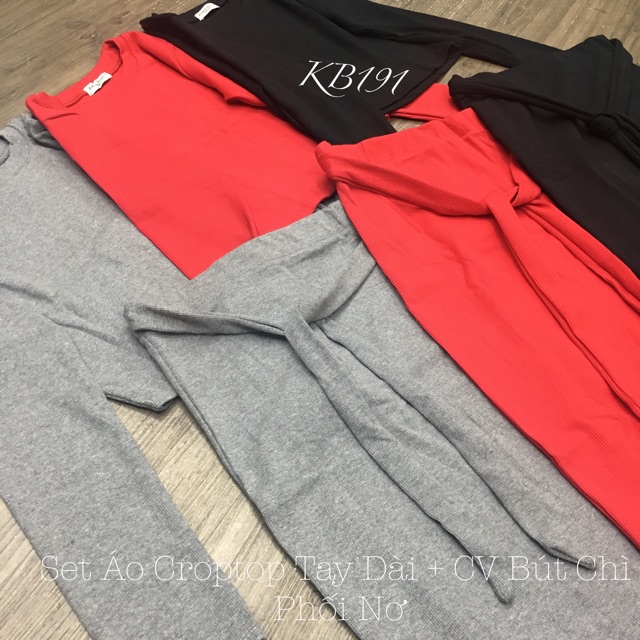 [ Mã FAMAYWA2 giảm 10K đơn 50K] Set Áo Croptop Tay Dài + Chân Váy Bút Chì Phối Nơ | BigBuy360 - bigbuy360.vn