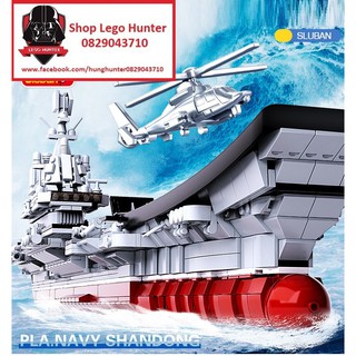 Sluban 0698 Army Model Brick AirCraft Carrier 2 in 1 Bộ đồ chơi lắp ráp Mô hình hàng không mẫu hạm PLA Navy Shandong