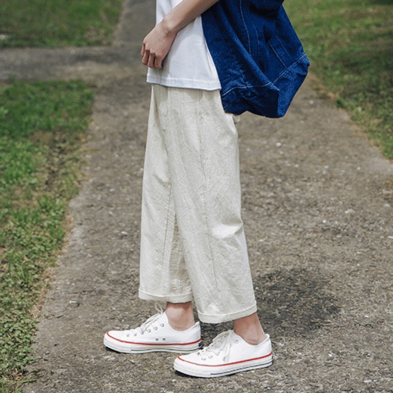 ✦AFFLIGA✦ Quần Cotton Lanh Ống Rộng Phong Cách Hàn Quốc Cho Nam